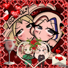 a valentine 's day greeting card with two anime characters and a heart that says i love you on it