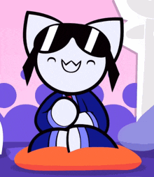 a cartoon cat wearing sunglasses and a bow tie
