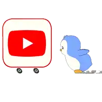 a blue penguin is standing next to a youtube icon