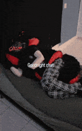 two people are laying on a bed with the words goodnight chat written on the bottom