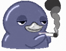 a cartoon penguin is smoking a cigarette with smoke coming out of it .