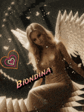 a picture of a woman with angel wings says biondina