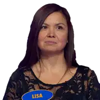 a woman wearing a name tag that says lisa on it