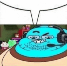 gumball from the amazing world of gumball wearing headphones and glasses .