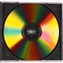 a cd case with a colorful disc inside
