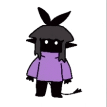 a cartoon drawing of a person wearing a purple sweater with bunny ears and a tail .