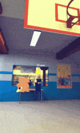 a basketball hoop hangs from the ceiling above a punch man poster