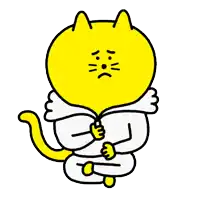 a yellow cat with a sad face is sitting down