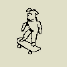 a black and white drawing of a teddy bear riding a skateboard