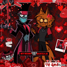 a couple of cartoon characters standing next to each other with the words my heart beats 4 u above them