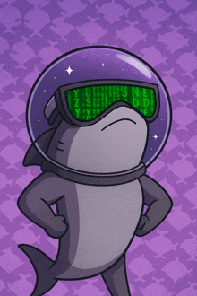 a cartoon of a shark wearing a helmet and goggles with the letters y z s n e d on it