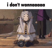 a cartoon of a girl kneeling down with the caption i don 't wannaaa