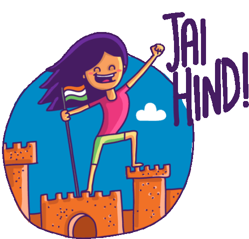 Girl Standing On Roof Saying Jai Hind Sticker - L3india Girl Cute Stickers