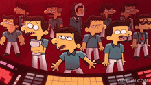 a group of cartoon characters are standing in front of a red background and the website gifrun.com is displayed