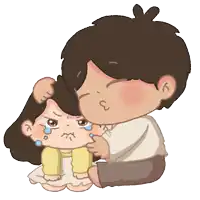 a cartoon drawing of a boy kissing a girl on the cheek