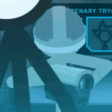 a cartoon drawing of a robot in front of a sign that says ' senario try '