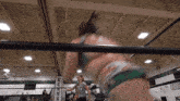 a woman in a wrestling ring with a sign that says kennel