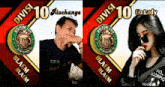 a man and a woman standing next to each other with division 10 written on the bottom