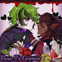 a picture of two anime characters with the name vivia on it