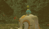 a cartoon rabbit is walking down a dirt path