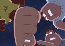 a group of cartoon characters are standing in a circle and one has the number 13 on his shirt