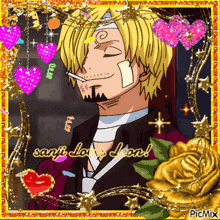 a picture of a man with a bandage on his face and the words sanji loves leon