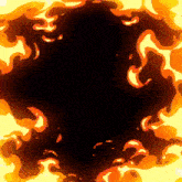 a black background with a circle of flames surrounding it