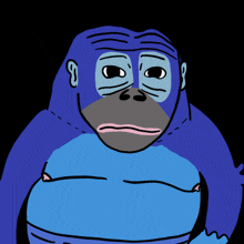 a drawing of a blue gorilla with a pink face