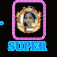 a picture of a woman in a frame with the word super below it