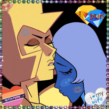 a picture of a yellow diamond and a blue diamond kissing with the words i love your wife on the bottom