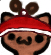 a drawing of a cat wearing a red hat with ears
