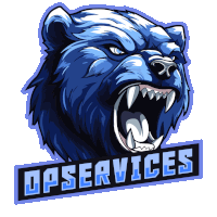a blue bear with its mouth open and the word opservices below it