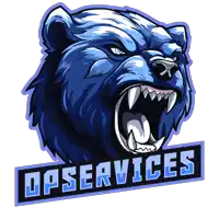 a blue bear with its mouth open and the word opservices below it