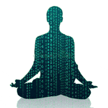 a silhouette of a person sitting in a lotus position with numbers on it