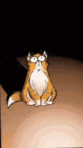 a cartoon cat with big eyes looks up at the sky