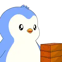 a blue and white penguin is stacking wooden blocks