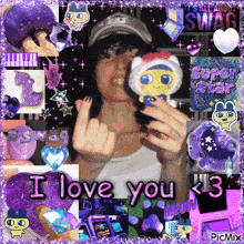 a picture of a person holding a stuffed animal with the words i love you < 3