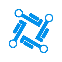 a blue icon on a white background that looks like a circuit