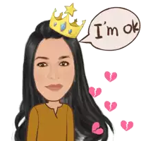 a woman with a crown on her head has a speech bubble that says " i 'm ok "