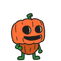 a cartoon drawing of a pumpkin giving a thumbs up with the word yes above it