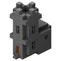 a 3d model of a stone building with a tower