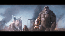 a group of monsters are standing next to each other in a city