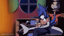 a cartoon of a shark with the name mike girardin on the bottom right