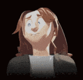 a cartoon drawing of a woman with long hair looking up