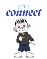 a cartoon character with red eyes and the words let 's connect