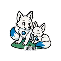 a sticker of two foxes with the word relax on it
