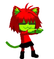 a pixel art drawing of a cat with red hair and green ears