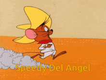 a cartoon of speedy del angel with smoke coming out of his ears