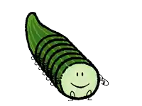 a cartoon drawing of two slices of cucumber with faces and legs