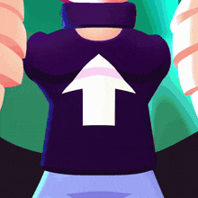 a purple shirt with an arrow pointing up